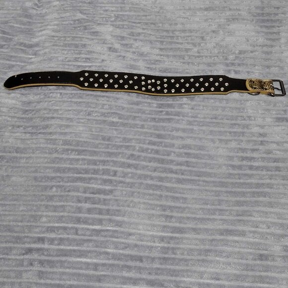 NEW size Large Vegan Leather Spiked Bullet Nail Collar with Skull & Crossbones - Picture 5 of 6